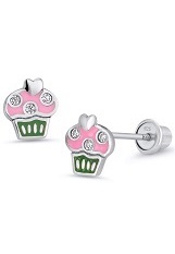 small silver enamel cupcake baby stud earrings